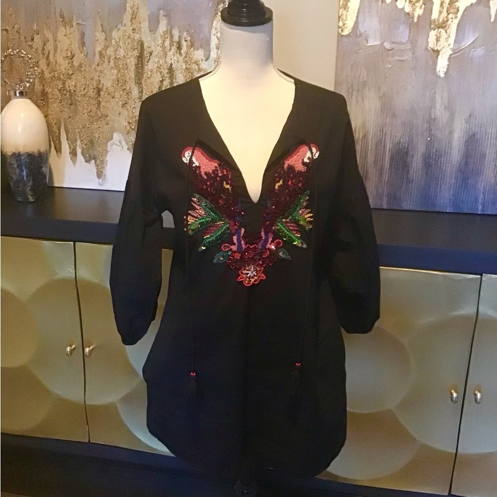 ZARA Black Tunic with Colorful Sequin Design